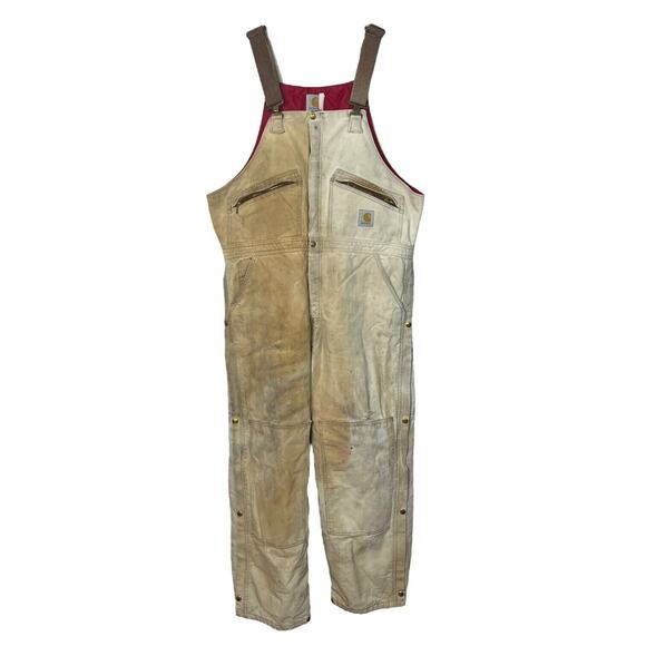Carhartt VTG Coverall Insulated Double Front Knee Bib Overalls FLAW Tan 42x29 - Picture 1 of 10